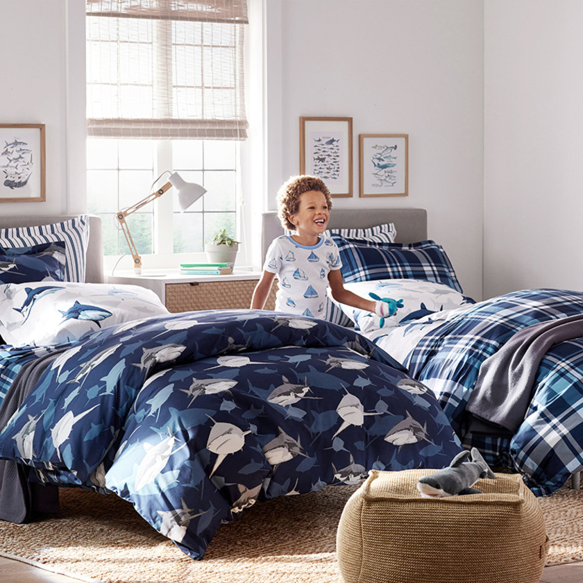 Handsome Tartan Classic Cool Organic Cotton Percale Duvet Cover Set - Blue Multi, Twin/Twin XL,Blue Multi