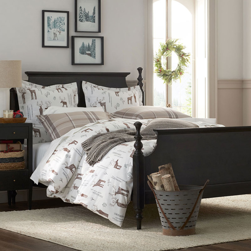 Holiday Print Classic Ultra-Cozy Cotton Velvet Flannel Duvet Cover - Oh Deer, Full/Queen,Oh Deer