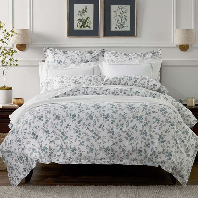 Kate Floral Premium Smooth Sateen Sham - Blue/Ivory, Euro,Blue/Ivory
