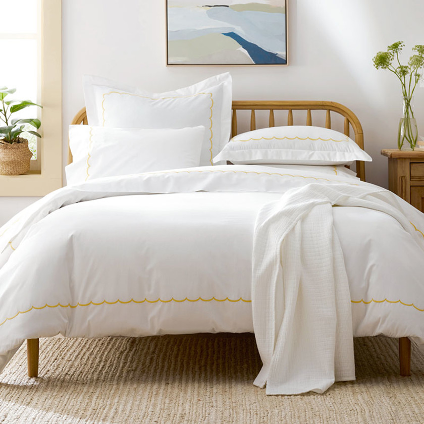 Scallop Classic Cool Cotton Percale Duvet Cover - Yellow, Twin/Twin XL,Yellow