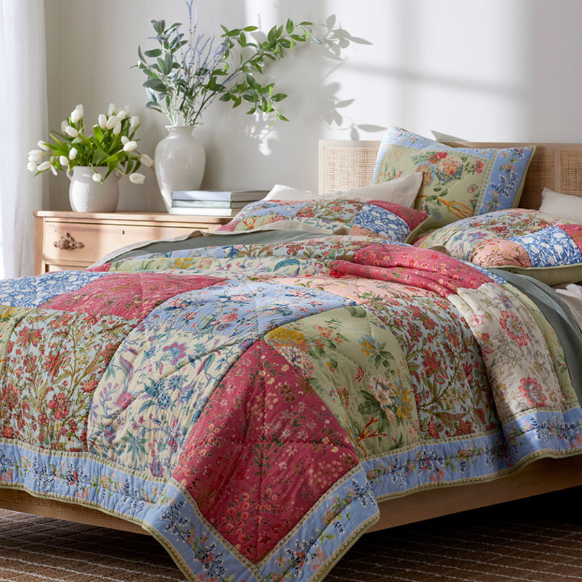Faelynn Patchwork Quilted Sham - Blue Multi, Standard,Blue Multi