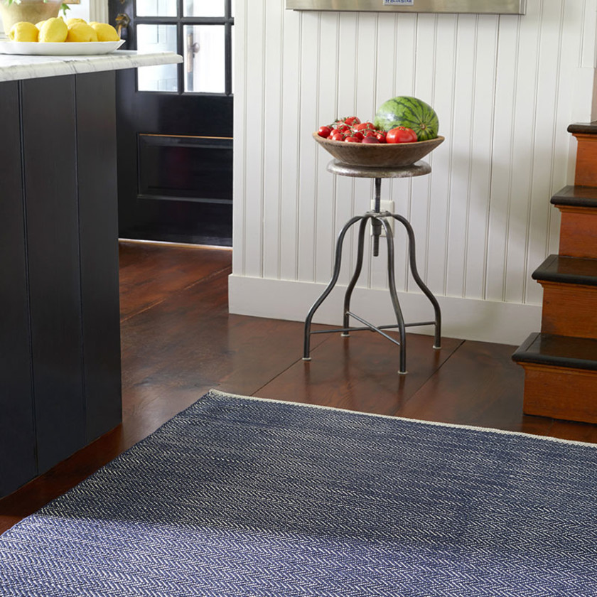 Herringbone Handwoven Cotton Rug - Navy, 2' x 3',Navy