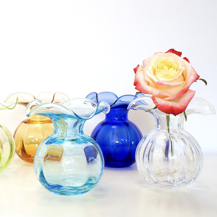 Hibiscus Glass Fluted Vases -   Aqua, Small,Aqua